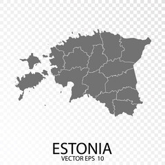 Transparent - High Detailed Grey Map of Estonia. Vector Eps 10.