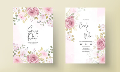 Beautiful soft hand drawn floral wedding invitation set