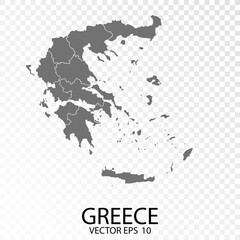 Transparent - High Detailed Grey Map of Greece. Vector Eps 10.