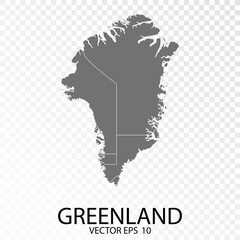 Transparent - High Detailed Grey Map of Greenland. Vector Eps 10.