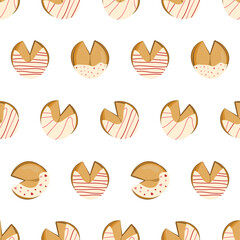 Pattern with decorated Chinese fortune cookies. Vector illustration.