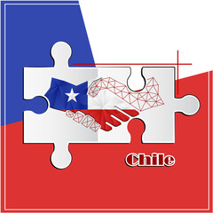 Handshake logo made from the flag of Chile
