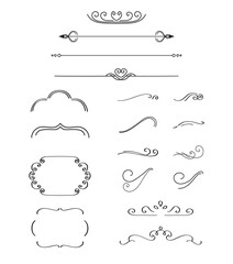 stylized decorative vintage borders and frames, text, paragraph, chapter dividers single line art black
