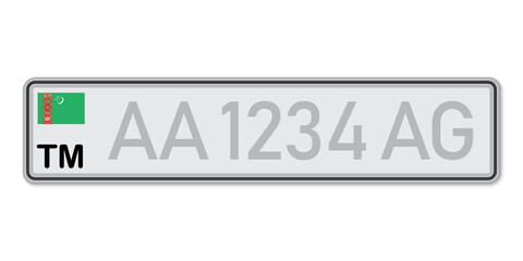 Car number plate. Vehicle registration license of Turkmenistan.