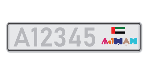 Car number plate Ajman. Vehicle registration license of United Arab Emirates.