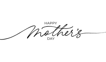 Happy Mother's Day elegant lettering with swooshes. Calligraphy vector text in linear style. Modern line calligraphy isolated on white background. Black ink illustration. Holiday lettering.