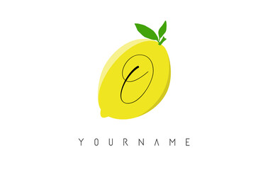 Handwritten O letter logo design with lemon background.