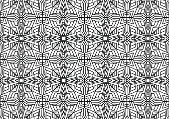 tile with linear ornaments and flowers in folk style for coloring on a white background, vector, seamless tiles