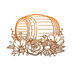 Old Barrel Rose Flower with Vintage Drink Design. Wooden Floral frame ornament vector style. Decoration Design Wreat illustration.