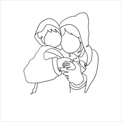 hand drawing doodle mother hugs her child illustration continuous line symbol for affection and love