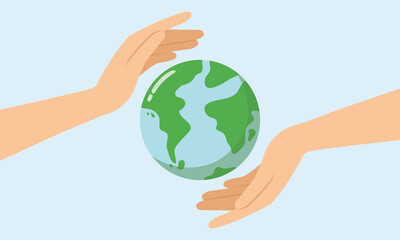 People save green planet environment, Banner hands holding on the earth of saving the nature.