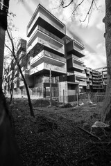 Abandoned construction of new buildings. Waste of concrete, money and city terrain.