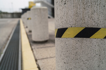 Closeup of a row of anti-ram post

