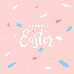 Happy Easter cute greeting card design with modern abstract pink background and handwritten lettering. - Vector