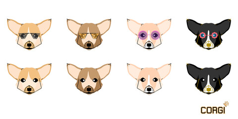 Fototapeta premium Set of cute cartoon dog with a Corgi, Vector illustration dog set. 