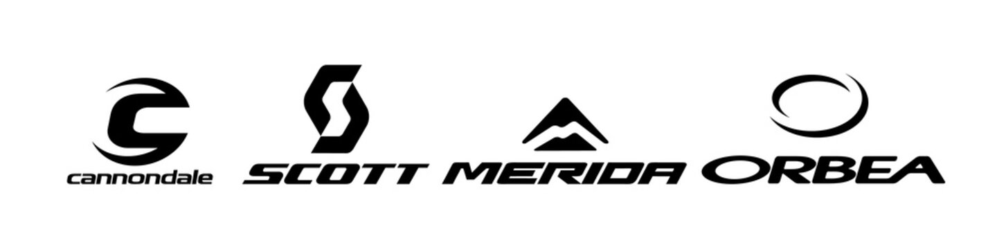 Top bicycle brands emblem logo set. Editorial image. VINNITSIA, UKRAINE. MARCH 31, 2021