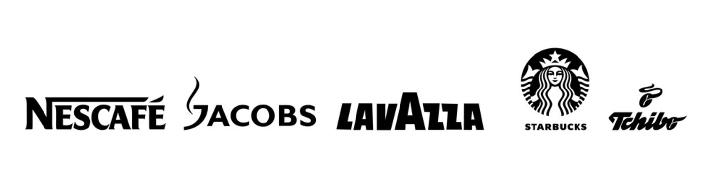 Top coffee brand logo set. Editorial image. . VINNITSIA, UKRAINE. MARCH 31, 2021.