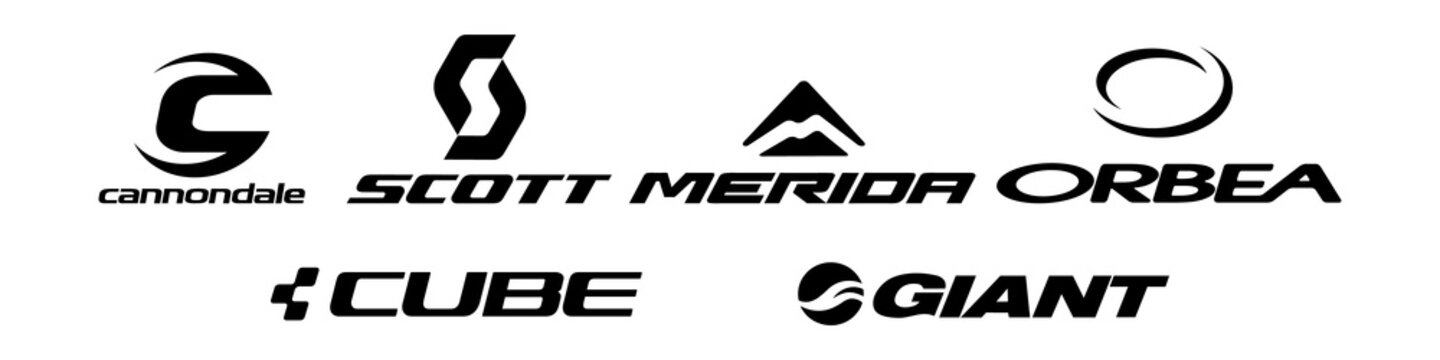 Top bicycle brands emblem logo set. Editorial image. VINNITSIA, UKRAINE. MARCH 31, 2021