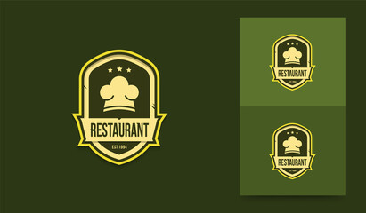 Restaurant logo template, chef logotype in vintage style