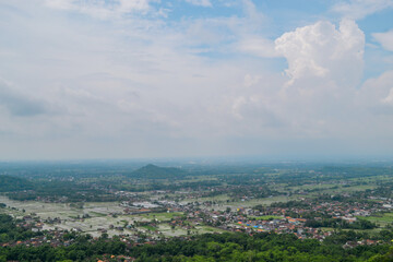 Fototapeta na wymiar Panorama of the city, aerial view from Bukit Bintang, Gunung Kidul Regency, Yogyakarta, Indonesia.