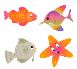 Fototapeta premium Fish cartoon set vector