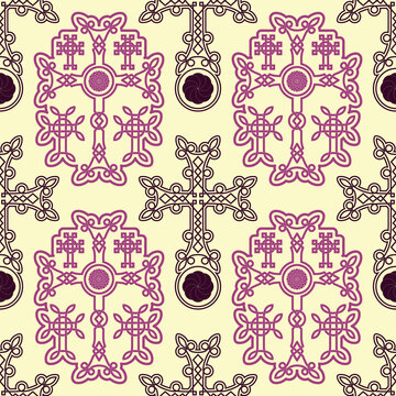 Seamless pattern with ancient Armenian symbol Khachkar. Armenian cross stone for your project