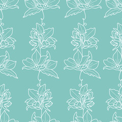 Fototapeta na wymiar Abstract Flowers Seamless Pattern. Retro Floral Illustration with Classy Typography. Feminine. Modern Template for florist, photographer, fashion blogger, design studio.