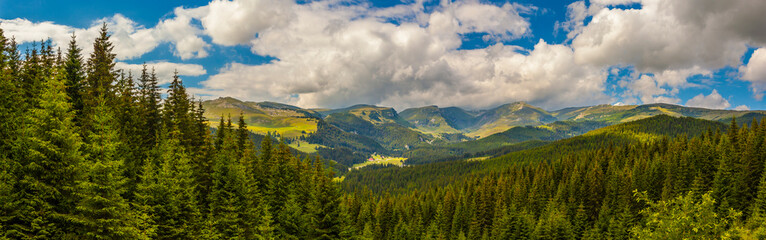 Outstanding view of Ialomita Valley, Padina Pestera Resort, Bucegi Mountains, Dambovita County, Romania