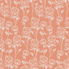 Abstract Flowers Seamless Pattern. Retro Floral Illustration with Classy Typography. Feminine. Modern Template for florist, photographer, fashion blogger, design studio.