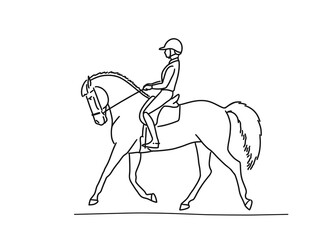 Girl is riding a dressage horse, vector illustration