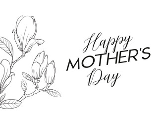 Greeting card Mother's day with line art flowers. Hand drawn flower.