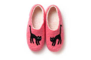 Felt slippers on white background in closeup