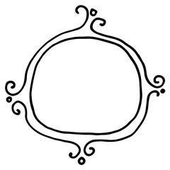 Vector isolated element of a round frame with lines with a curl and dots in the center and an empty space for text with a black line drawn by hand in the doodle style. square template with rounded edg