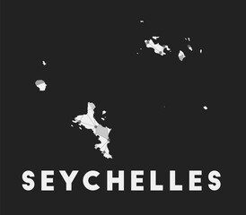 Naklejka premium Seychelles - communication network map of the island. Seychelles trendy geometric design on a dark background. Technology, internet, network, telecommunication concept. Vector illustration.