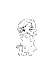 Hand drawn illustrations cartoon style of little girl and pony doll on white background. Design for wallpaper, posters, print, cover, banner, logo and web design.