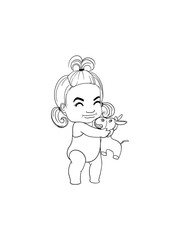 Hand drawn illustrations cartoon style of girl and pony doll on white background. Design for wallpaper, posters, print, cover, banner, logo and web design.