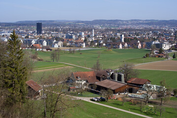 Farm at near city Dübendorf, Switzerland, at springtime. Photo taken March 31st, 2021.