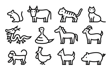 Vietnamese Zodiac illust Vector Set (Bold outline version)