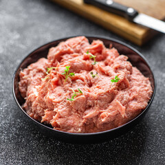 minced meat turkey or chicken grind pork beef lamb healthy diet meal top view copy space for text food background rustic image 