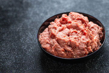 minced meat turkey or chicken grind pork beef lamb healthy diet meal top view copy space for text food background rustic image 