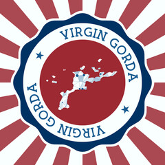 Virgin Gorda Badge. Round logo of island with triangular mesh map and radial rays. EPS10 Vector.
