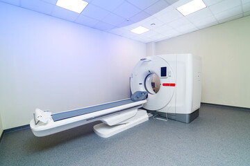 Newest CT, MRI scanner in a modern hospital. Up-to-date equipment for diagnosting diseases. Clinic...