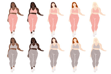 Plus size Fitness Woman Clipart, Afro Girl Curvy Clipart, Abstract Female Figure, Faceless Modern Clipart.