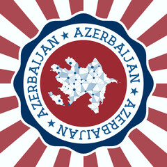 Azerbaijan Badge. Round logo of country with triangular mesh map and radial rays. EPS10 Vector.