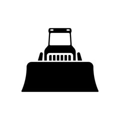 Bulldozer icon. Heavy tracked tractor with bucket. Black silhouette. Front view. Vector simple flat graphic illustration. The isolated object on a white background. Isolate. © far700