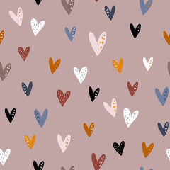 Materiał do szycia Seamless pattern design with colorful hearts in boho style. Vector romantic background. Great for fabric, textile, apparel.