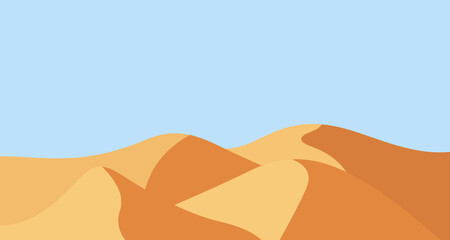 Desert sand dunes and blue sky drawing, vector landscape