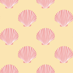 Summer Scallop Seashells Seamless Pattern Pink and Yellow