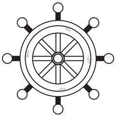 Obraz premium Steering wheel of the ship. The control element of the ship is the rudder. Vector. Line, outline