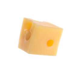 Piece of cheese with holes isolated on white